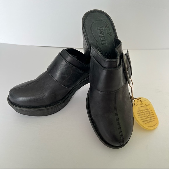 Born Shoes Nwt Born Black Leather Buckle Mules Size 9 Poshmark